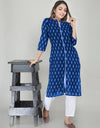 Plain Solid Kurti Tagai knee length Blue