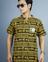 Khatushyam Ji Half Sleeves Short YellowBlack Kurta With Pocket and Button