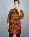 Khatushyam Ji Full Sleeves long Orange Black Kurta With Pocket and Button