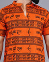 Jai Shree Ram Half Sleeves Short Orange Kurta