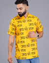 Jai Shree Ram Half Sleeves Short Yellow Kurta