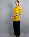 Jai Shree Ram Half Sleeves Short Yellow Kurta with Pocket and Button