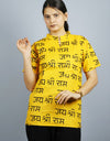 Jai Shree Ram Half Sleeves Short Yellow Kurta with Pocket and Button