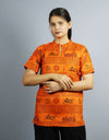 Jai Shree Ram Half Sleeves Short Orange Kurta with Pocket and Button