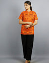 Jai Shree Ram Half Sleeves Short Orange Kurta with Pocket and Button