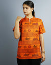 Jai Shree Ram Half Sleeves Short Orange Kurta with Pocket and Button