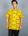 Jai Shree Ram Half Sleeves Short Yellow Kurta with Pocket and Button