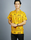 Jai Shree Ram Half Sleeves Short Yellow Kurta with Pocket and Button