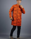 Jai Shree Ram Full Sleeves Long Orange Kurta with Pocket and Button