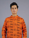 Jai Shree Ram Full Sleeves Long Orange Kurta with Pocket and Button