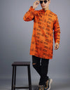 Jai Shree Ram Full Sleeves Long Orange Kurta with Pocket and Button