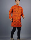 Ram Mandir Full Sleeves Long Orange Kurta with Pocket and Button