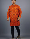 Ram Mandir Full Sleeves Long Orange Kurta with Pocket and Button