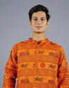 Ram Mandir Full Sleeves Long Orange Kurta with Pocket and Button