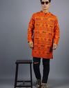 Ram Mandir Full Sleeves Long Orange Kurta with Pocket and Button