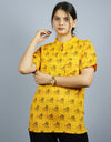 Radhey Radhey Half Sleeves Short Yellow Kurta with Pocket and Button