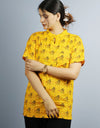 Radhey Radhey Half Sleeves Short Yellow Kurta with Pocket and Button