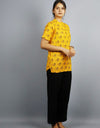 Radhey Radhey Half Sleeves Short Yellow Kurta with Pocket and Button