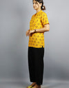 Radhey Radhey Half Sleeves Short Yellow Kurta with Pocket and Button