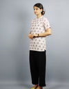 Radhey Radhey Half Sleeves Short White Kurta with Pocket and Button