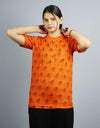 Radhey Radhey Half Sleeves Short Orange Kurta with Pocket and Button