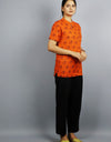 Radhey Radhey Half Sleeves Short Orange Kurta with Pocket and Button