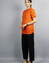 Radhey Radhey Half Sleeves Short Orange Kurta with Pocket and Button