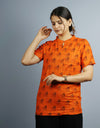 Radhey Radhey Half Sleeves Short Orange Kurta with Pocket and Button