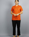 Radhey Radhey Half Sleeves Short Orange Kurta with Pocket and Button