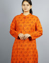 Radhey Radhey Full Sleeves Long Orange Kurta with Pocket and Button