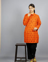 Radhey Radhey Full Sleeves Long Orange Kurta with Pocket and Button