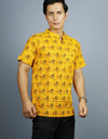 Radhey Radhey Half Sleeves Short Yellow Kurta with Pocket and Button