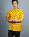 Radhey Radhey Half Sleeves Short Yellow Kurta with Pocket and Button