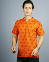 Radhey Radhey Half Sleeves Short Orange Kurta with Pocket and Button