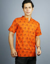 Radhey Radhey Half Sleeves Short Orange Kurta with Pocket and Button