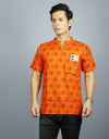 Radhey Radhey Half Sleeves Short Orange Kurta with Pocket and Button