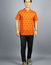 Radhey Radhey Half Sleeves Short Orange Kurta with Pocket and Button