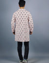 Radhey Print Full Sleeves Long White Kurta with Pocket and Button