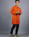 Radhey Print Full Sleeves Long Orange Kurta with Pocket and Button