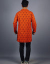 Radhey Print Full Sleeves Long Orange Kurta with Pocket and Button