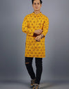 Radhey Print Full Sleeves Long Yellow Kurta with Pocket and Button