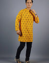 Radhey Print Full Sleeves Long Yellow Kurta with Pocket and Button