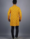 Radhey Print Full Sleeves Long Yellow Kurta with Pocket and Button