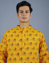 Radhey Print Full Sleeves Long Yellow Kurta with Pocket and Button