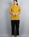 Mahakal Half Sleeves Short Yellow Kurta with Pocket and Button