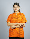 Om Namah Shivay Half Sleeves Short Orange Kurta with Pocket and Button