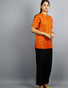 Om Namah Shivay Half Sleeves Short Orange Kurta with Pocket and Button