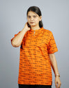 Om Namah Shivay Half Sleeves Short Orange Kurta with Pocket and Button