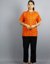 Om Namah Shivay Half Sleeves Short Orange Kurta with Pocket and Button