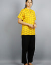 Om Namah Shivay Half Sleeves Short Yellow Kurta with Pocket and Button